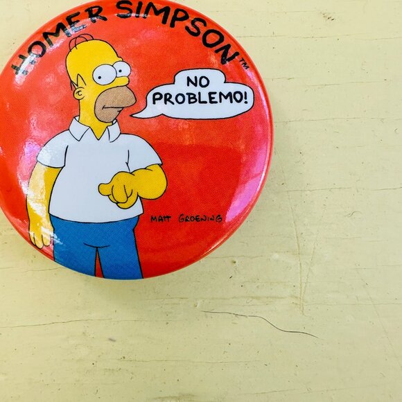 Vintage Simpson's Buttons, Bart Simpson, Homer Simpson, Novelty pin, NOS 1990s - Picture 3 of 4